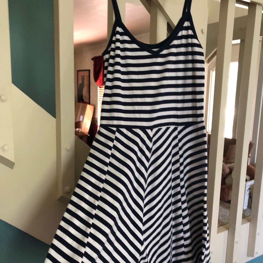 Navy and white stripe v-neck dress